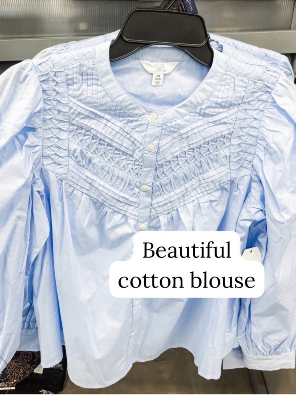 Light Blue Cotton Pintuck Blouse - Women